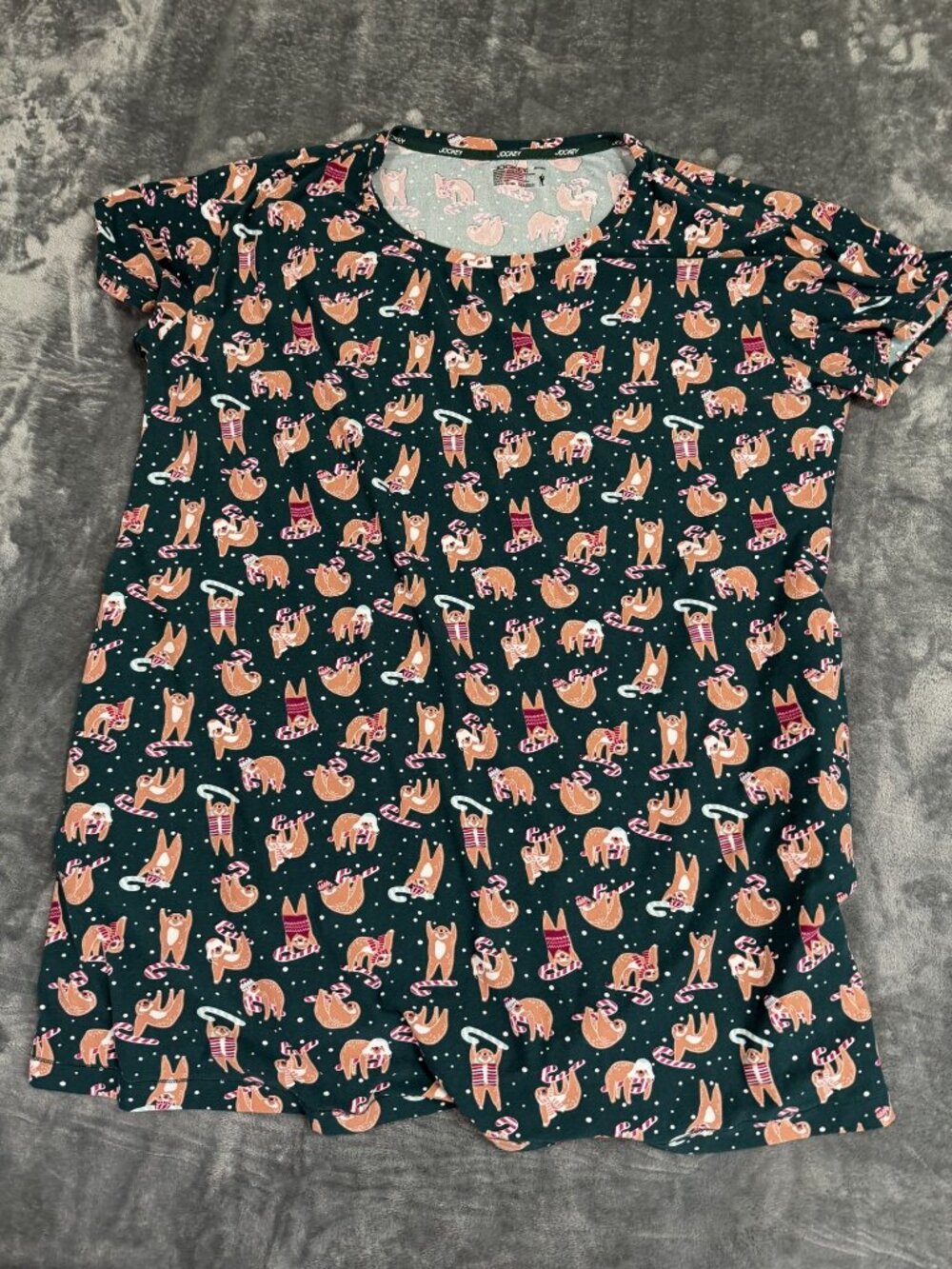 Jockey Womens Christmas Sloth Print Pajama Top 2X Green & Multicolor